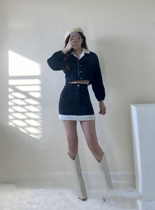 Conjunto de Falda y Chamarra Denim Acolchada para Mujer - Image 4