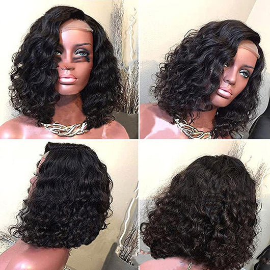 Peluca Rizada Corta Estilo Europeo Americano con Encaje Frontal - Cabello Rizado Africano Negro - Image 5