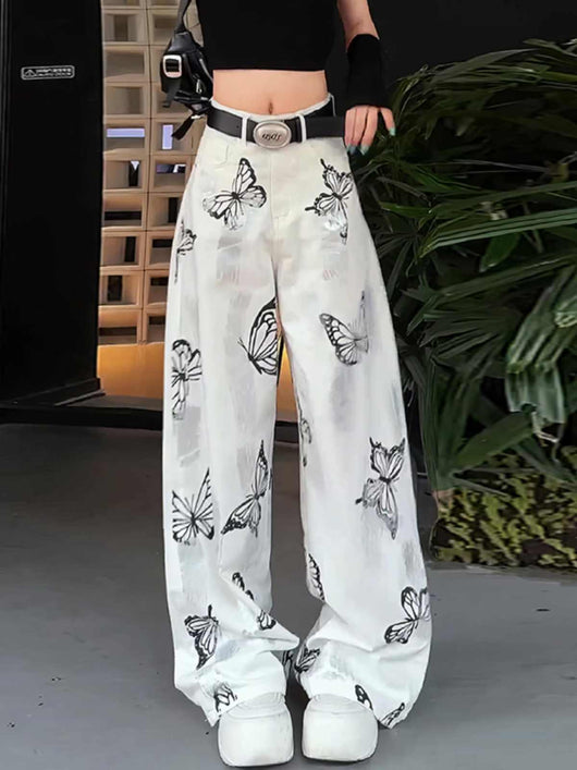 Pantalones Anchos Tie-Dye Mariposa Blanco para Mujer - Image 4