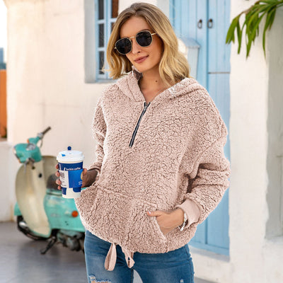 Suéter Pullover Holgado de Felpa Color Sólido para Mujer - Image 7