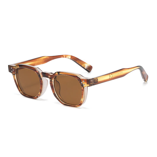 Black square-frame sunglasses with bright yellow lenses and small silver studs on the front corners. - Image 21