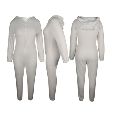 Pijama Enterizo Cálido con Capucha y Orejas - Felpa Suave de Color Liso - Image 10