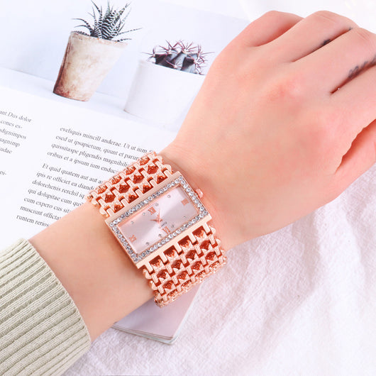 Reloj de Diamantes Cuadrado para Mujer con Banda de Acero y Números Romanos - Image 8