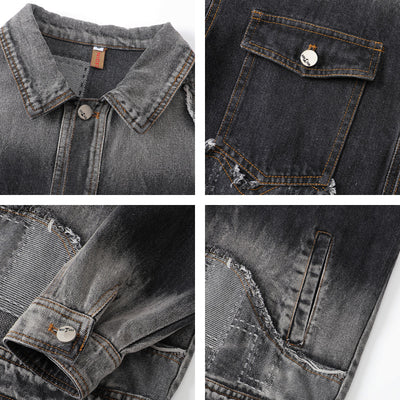 Chaqueta Denim Vintage Destruida Estilo Retro Americano - Image 4