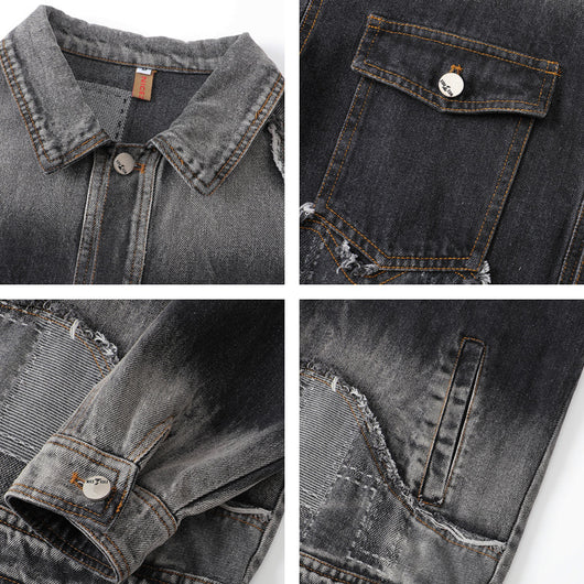 Chaqueta Denim Vintage Destruida Estilo Retro Americano - Image 4