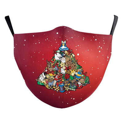 Christmas Santa Claus dustproof face mask with a red hat, white beard, and glasses on a blue and green background. - Image 3