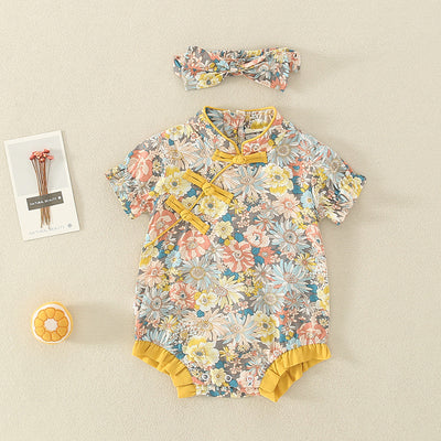 Mono Corto Estilo Étnico Floral para Bebé Niña - Diseño Cheongsam Verano - Image 7
