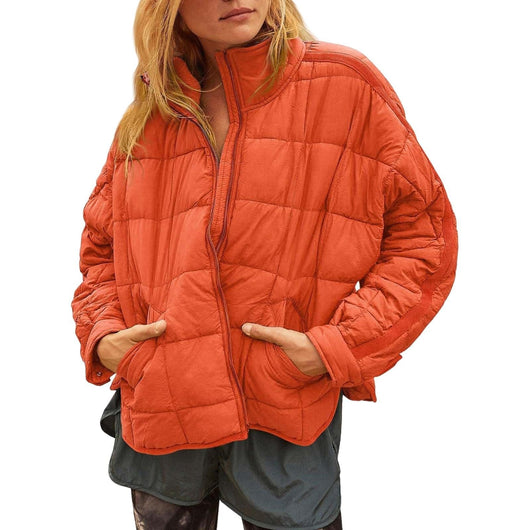 Abrigo de Invierno con Cierre de Cremallera y Cuello Alto - Chaqueta Larga Estampado Cuadros para Mujer - Image 15