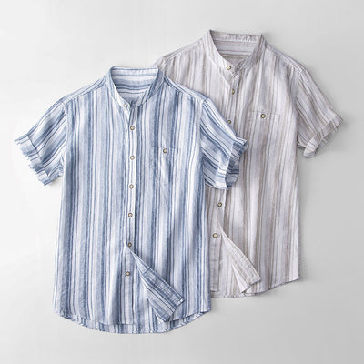 Camisa Retro Estilo Japonés de Lino con Cuello Mao para Hombre - Image 8