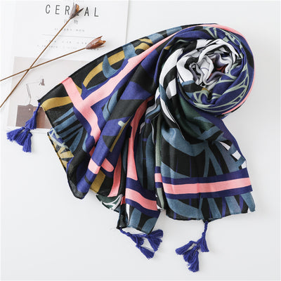 Pañuelo de Algodón y Lino con Estampado de Hojas - Protección Solar Dual