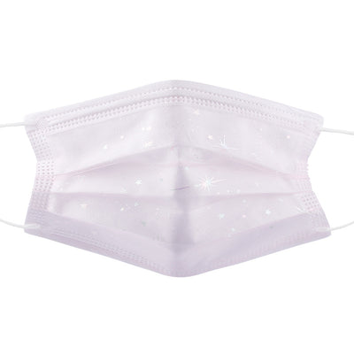 Light blue disposable face mask with iridescent butterfly patterns and white ear loops for dust protection. - Image 3