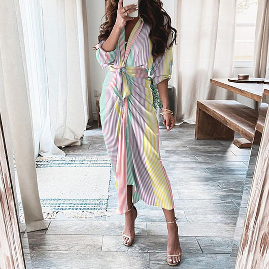 Vestido Camisero con Cordones Europeo Elegante de Manga Larga - Image 11