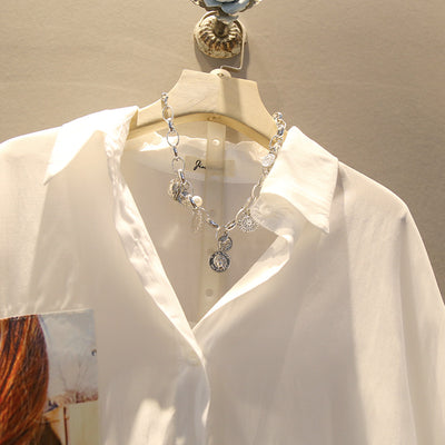 Camisa Casual Mujer con Parches de Moda - Manga Corta y Cuello Solapa - Image 2