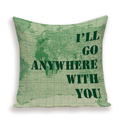 Funda de Almohada Retro con Mapa del Mundo Europeo - Cojín Decorativo Estilo Marroquí en Lino - Image 12