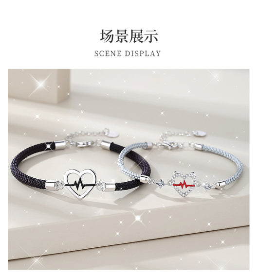 Pulsera de Plata S925 con Diseño de Latido Cardíaco para Parejas - Image 6