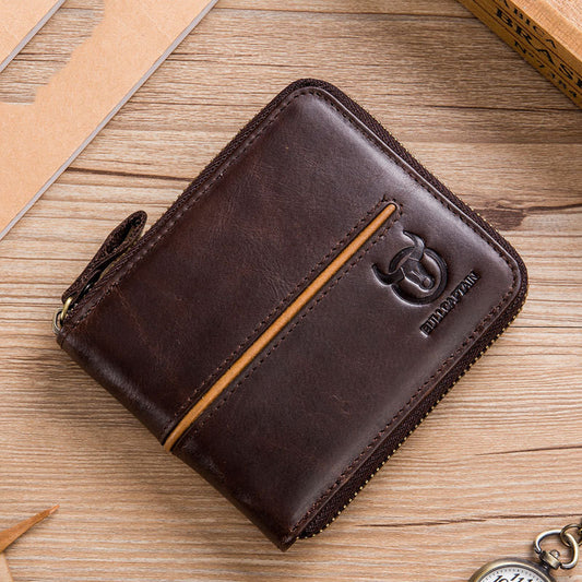 Billetera de Cuero Genuino para Hombre con Múltiples Compartimentos y Cierre