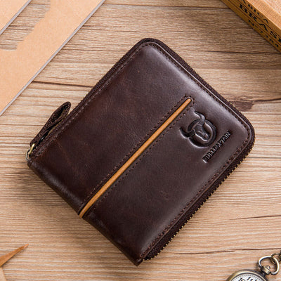 Billetera de Cuero Genuino para Hombre con Múltiples Compartimentos y Cierre