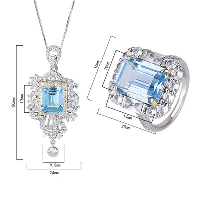 Conjunto de Anillo y Pendiente de Aguamarina Simulada - Image 9