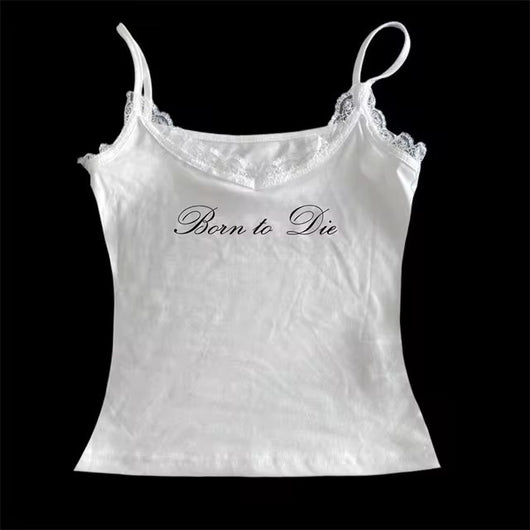 Top Corto sin Mangas con Estampado de Letras en Encaje