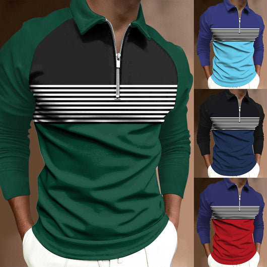 Polo Raglan de Rayas Negras con Cierre y Cuello Solapa Manga Larga para Hombre - Image 10