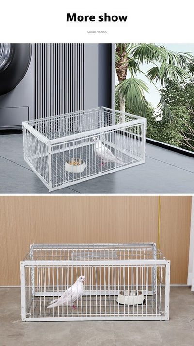 White wire pigeon cage with two side entrances and a skylight, measuring 60x40x26 cm with 2cm wire spacing. - Image 25