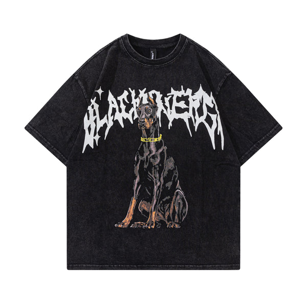 Camiseta Estampada Doberman Pinscher con Letras - Manga Corta