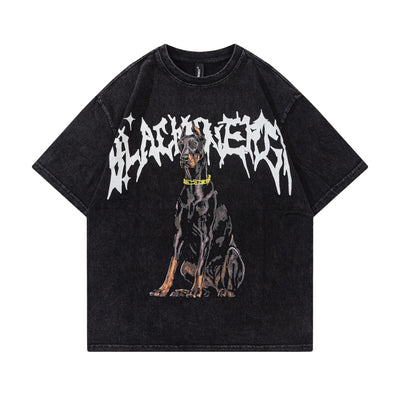 Camiseta Estampada Doberman Pinscher con Letras - Manga Corta