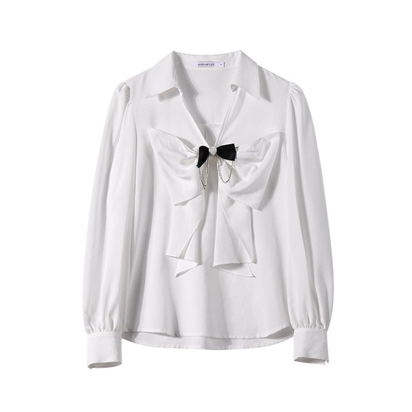 Blusa Clásica con Lazo Contrastante en Colores Sólidos - Image 6