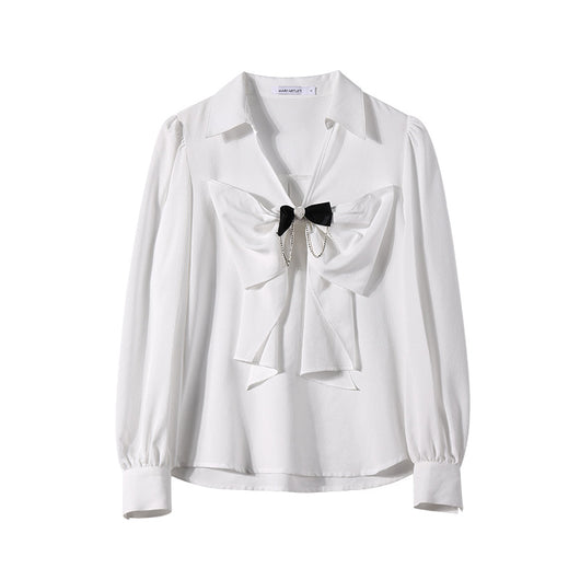 Blusa Clásica con Lazo Contrastante en Colores Sólidos - Image 6