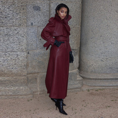 Abrigo de Cuero Largo para Mujer - Elegancia Sofisticada para Otoño e Invierno - Image 3