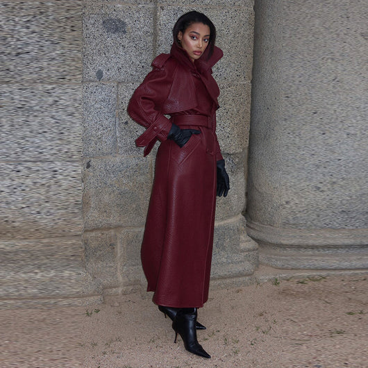 Abrigo de Cuero Largo para Mujer - Elegancia Sofisticada para Otoño e Invierno - Image 3