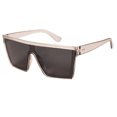 Fashion one-piece large rim sunglasses with a transparent champagne frame and brown gradient lenses. - Image 30
