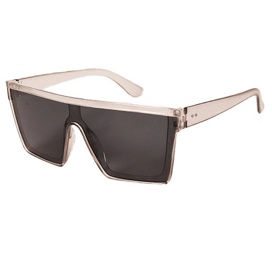 Fashion one-piece large rim sunglasses with a transparent champagne frame and brown gradient lenses. - Image 30