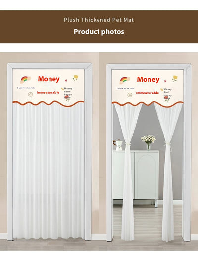 Double-layer blackout doorway curtain with a light blue top featuring a cartoon bear and "LUCK DAY!" text. - Image 31