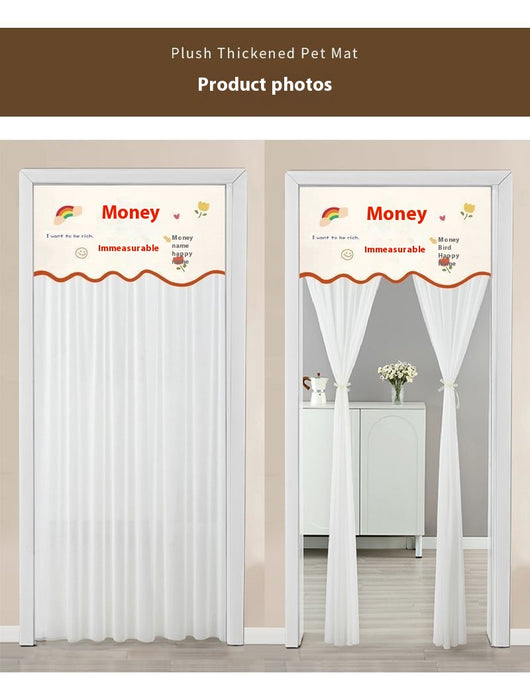 Double-layer blackout doorway curtain with a light blue top featuring a cartoon bear and "LUCK DAY!" text. - Image 31