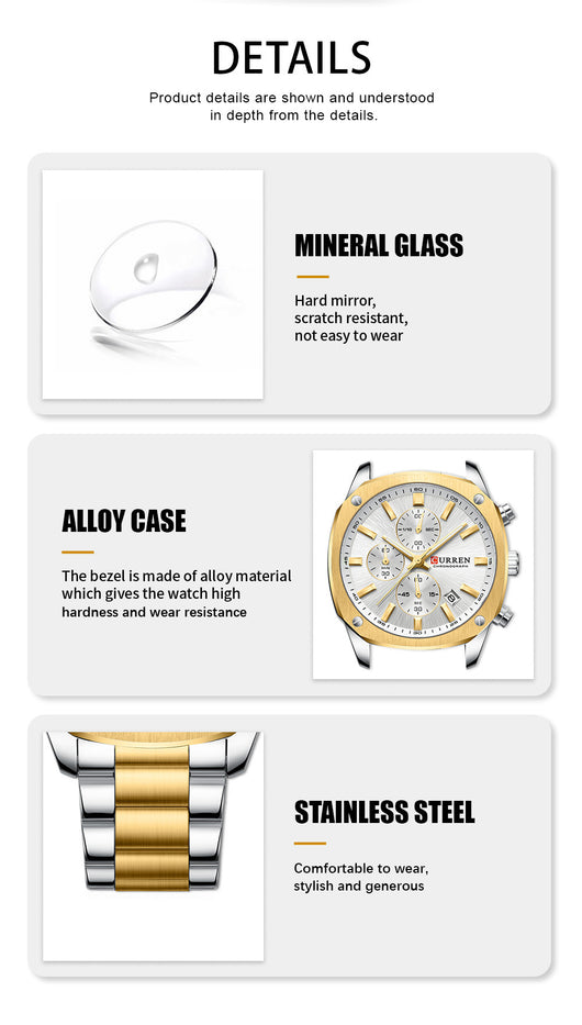 Reloj Empresarial Impermeable para Hombre con Seis Agujas y Calendario - Image 12
