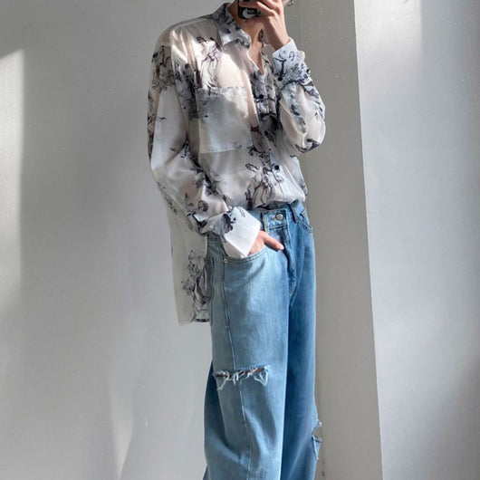 Camisa Estampada Suelta en Seda de Hielo para Hombre - Image 7