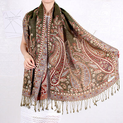Bufanda Larga Étnica con Patrón de Anacardo - Chal Jacquard para Mujer - Image 15