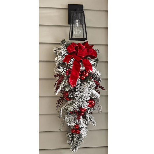 Corona Navideña Exterior con Efecto Nieve - Decoración Puerta Ratán Flocking - Image 3