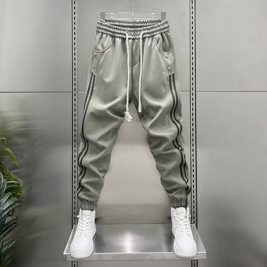 Pantalones Casuales Hombre Primavera-Verano con Rayas Verticales y Cintura Elástica