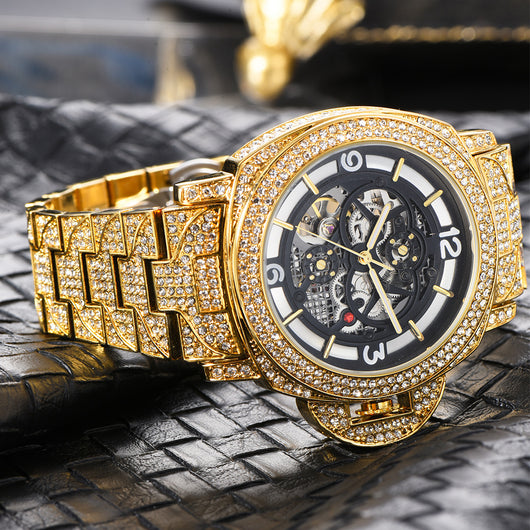 Reloj Mecánico Hombre Diamante Completo Fondo Hueco Luminoso - Image 8