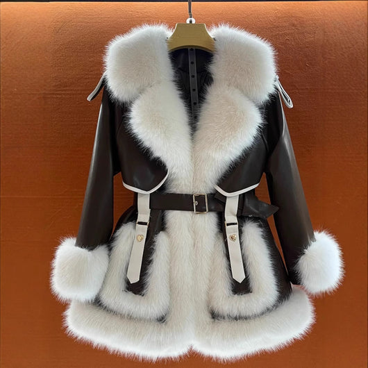 Abrigo de Lujo con Cuello de Piel Voluminoso para Mujer - Image 3