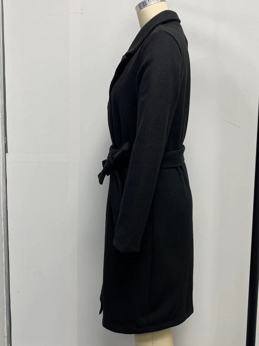 Abrigo de Lana para Mujer Cuello Polo Manga Larga Color Sólido Otoño Invierno - Image 24