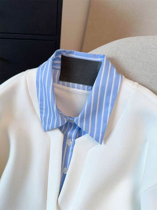 Sudadera Tipo Camisa con Cuello Patchwork y Rayas Superpuestas - Image 7