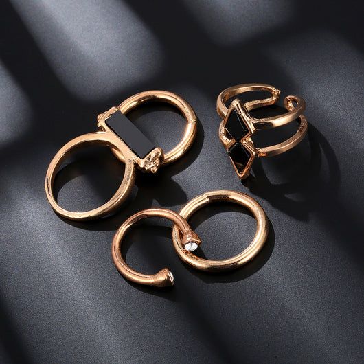 Juego de Anillos Articulados Chapados en Oro 18K con Gemas