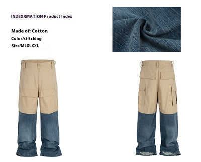 Pantalón Denim Holgado de Contraste con Costuras Multi-Bolsillo Estilo Retro - Image 8