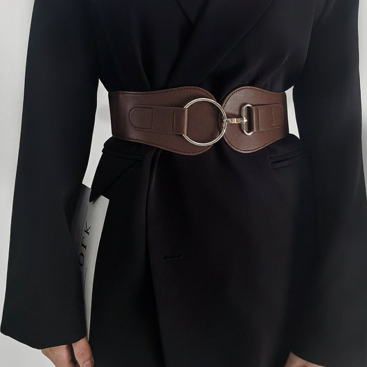 Cinturón Elástico PU Otoño Invierno para Mujer - Café y Negro Elegante - Image 38