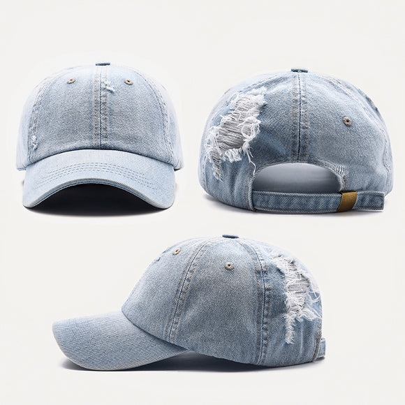 Gorra de Béisbol Denim con Agujeros Unisex Estilo Coreano