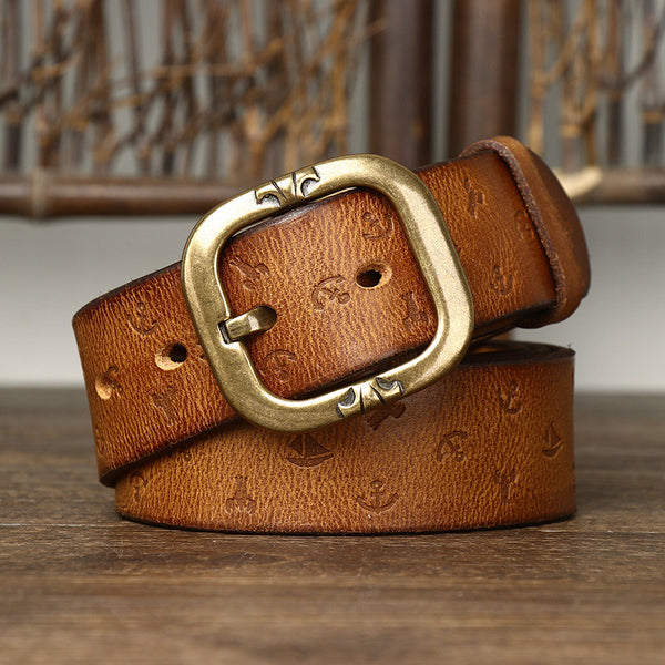 Cinturón de Cuero Estilo Coreano con Patrón Exclusivo para Hombre