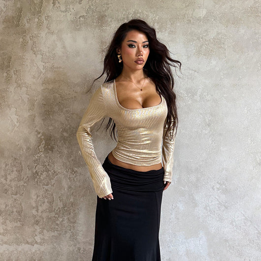 Blusa Larga Ajustada con Cuello Cuadrado y Efecto Bronceado para Mujer - Image 14
